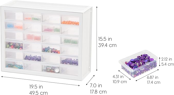 IRIS USA Plastic Storage Drawers, Made in USA, 24-Drawer Small Parts Organizer