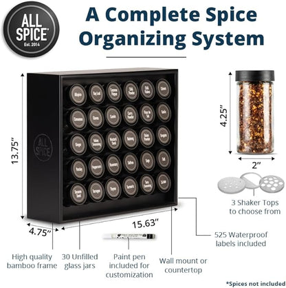 AllSpice Spice Rack Organizer, 525 Unique Labels, Countertop or Wall Mount