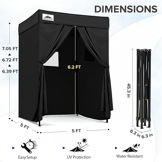 EAGLE PEAK Flex Compact 5x5 Pop-up Canopy Changing Room, Portable Privacy Dressing Room for Indoor Fashion Photoshoots, Camping, or Pool, Black