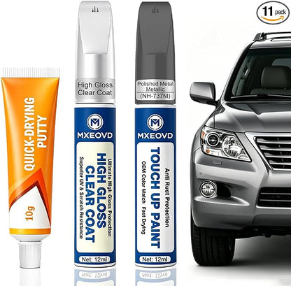 Polished Metal Metallic NH-737M Touch Up Paint Compatible with Honda, All in One Car Scratch Repair Kit with Primer Putty & Clear Coat, Complete Sanding Tools Set for Scratches Chips Nicks