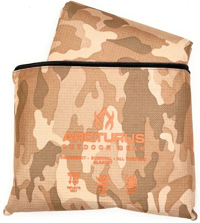 Arcturus Insulated Tarp, Reusable Heavy Duty Thermal Survival Blanket ??60x82in, Reflects 90% Body Heat, Waterproof, Windproof, 3-Layer Design, Reinforced Grommets, Desert Camo