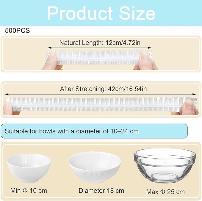 500pcs Plastic Bowl Covers Elastic Reusable Food Covers Outdoor Thickend