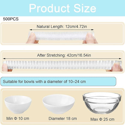 500pcs Plastic Bowl Covers Elastic Reusable Food Covers Outdoor Thickend