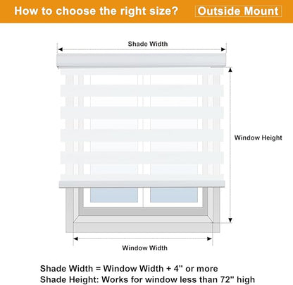 Persilux Cordless Zebra Blinds for Windows (55" W X 64" H, White) Free-Stop Windows Shades Dual Layer Light Control for Day and Night, Light Filtering Sheer Shades for Home, Easy to Install