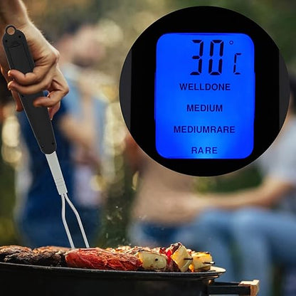Digital Meat Thermometer Fork, Fast Read Grill Thermometer with LED Display and Stainless Steel Probes for Steak Chicken Pork Turkey Hot Grilled Food for Men Him Dad