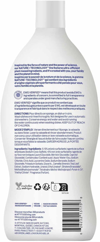 ATTITUDE Dish Soap, EWG Verified, Plant-Based & Vegan Dishwashing Liquid, Naturally Derived, Olive and Coriander Scent, 23.7 Fl Oz
