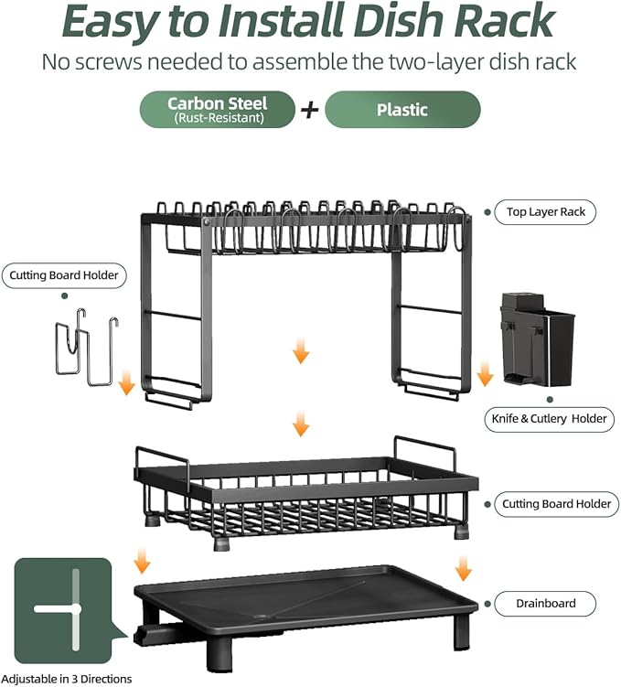 Dish Drying Rack, 2 Tier Space-Saving Dish Rack
