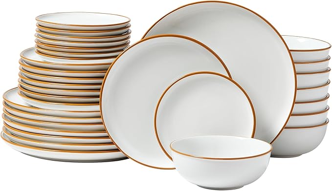 VEVOR Dinnerware Set, Service for 8 (32 PCS), Round Plates and Bowls Sets, Scratch Resistant Ceramic Dinner Ware, Dishwasher and Microwave Suitable Kitchen Dish, for Dessert Salad Soup Pasta, White