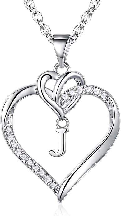 STORUP Heart Initial Necklaces for Women Girls, 14K Gold Plated Cubic Zirconia Heart Initial A-Z Pendant Necklace Dainty Heart Necklaces for Women Teen Girl Jewelry Birthday Gifts