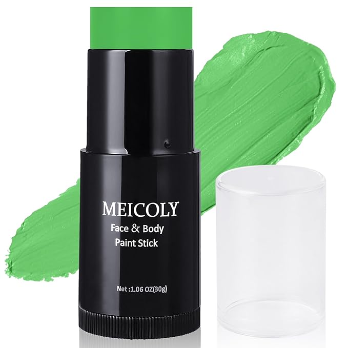 MEICOLY Lime Green Face Body Paint Stick,Elphaba Green Face Paint,Body Paint for Halloween SFX Cosplay Witch Makeup for Kids and Adults,Hunting Camo Paint,St Patricks Day Accessories
