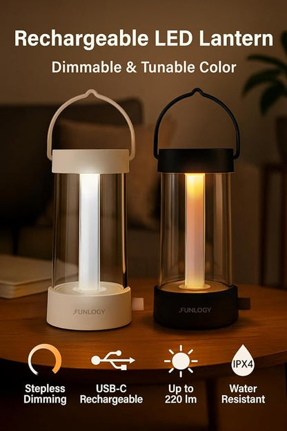 Lantern - Rechargeable LED Camping Lantern, Vintage 360° Dimmable Light , 4000mAh Power Bank, High CRI 95, IPX4 Water-Resistant, Portable for Home, Emergency, Outdoor, Black