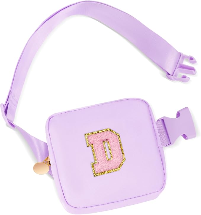 Mini Belt Bag Fanny Pack with Initials Letter Patch Small Crossbody Bags Cute Stuff Birthday Gifts for Teenager Girls Trendy Stuff for Teens - D,Lavender