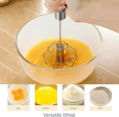 Semi Automatic Whisk & Egg Yolk Separator, Stainless Steel Mini Hand Push Whisk