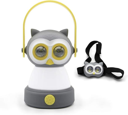 Outdoor Equipment LED Camping Lantern & Headlamp Set for Kids, FANT.LUX Battery Powered Night Light for Emergency, Hurricane, Lightweight Tent Lamp (Owl Set)