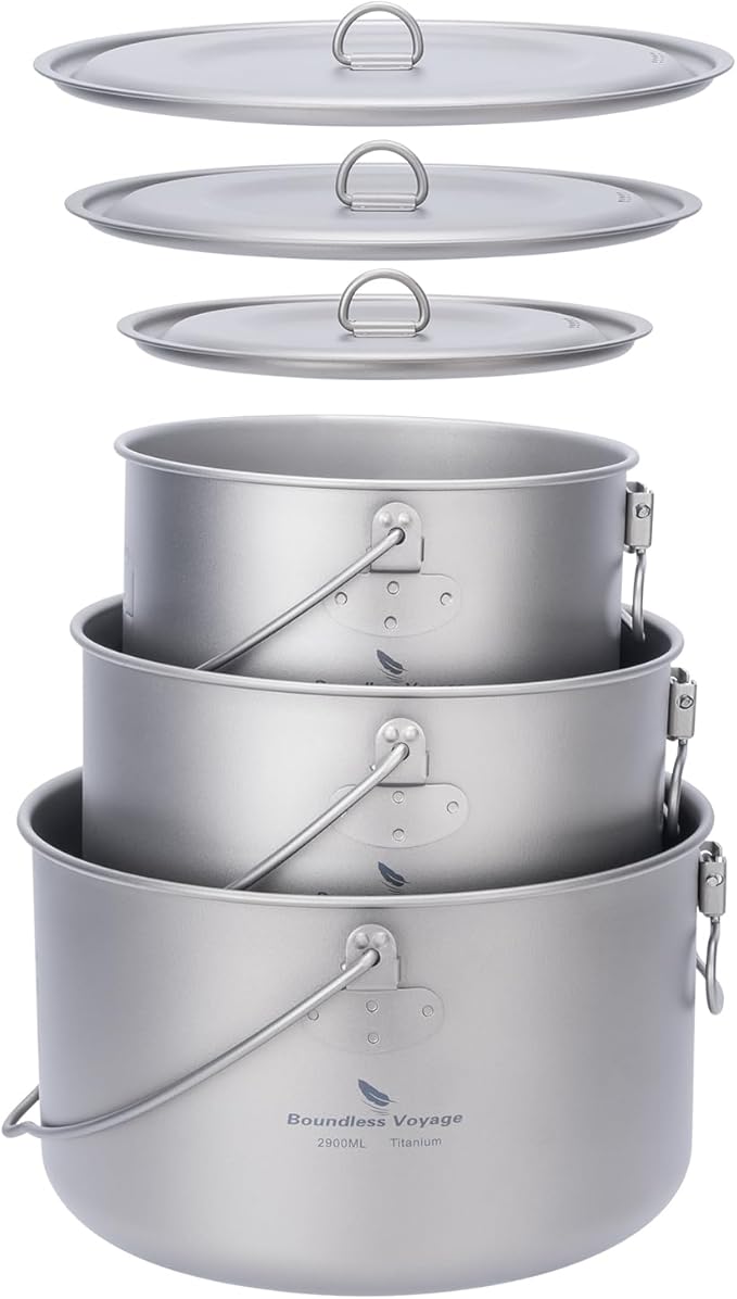 Boundless Voyage Titanium Hanging Pot for Outdoor Camping Backpacking Hiking Ultralight Portable Cooking Pot Camp Kitchen Cookware 1300ML/1950ML/2900ML