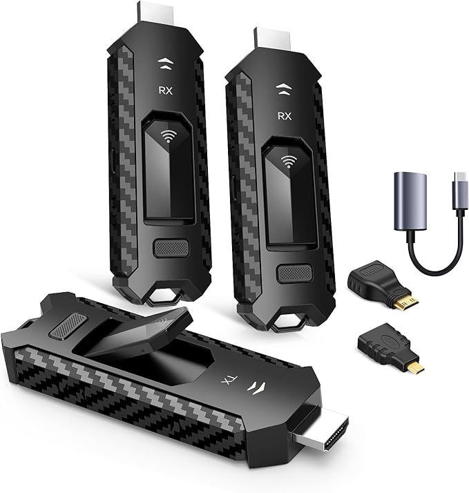 Wireless HDMI PRO- Transmitter and Two Receiver, Portable Multi-TVs Extender Kit