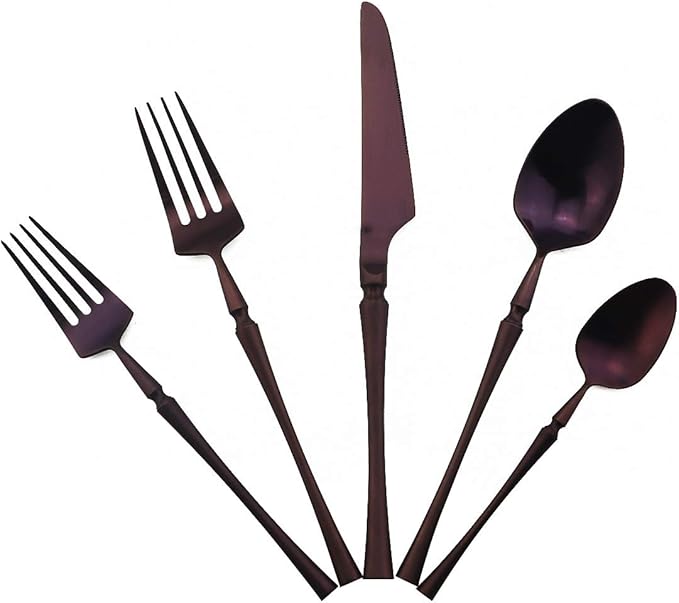 Gugrida Unique & Beautiful Flatware Set - 5 Piece Iridescent Silverware Sets | 18/10 Stainless Steel Reusable Cutlery Set | Purple Utensils Service For 1 with Dessert Fork, Knife, Spoon, Dinner Fork