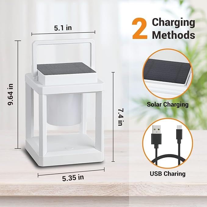 Outdoor Table Lamp, Led Lamps for Nightstand, Solar Lanterns Outdoor Hanging for Patio Waterproof, Cordless Battery Operated Lamp, Rechargeable Solar Lantern for Reading, Decor, Camping