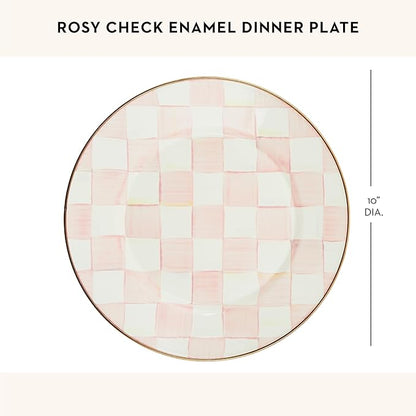 MACKENZIE-CHILDS Enamel Dinner Plate, Decorative Dinnerware Plate, 10 Inches, Set of 1, Pink-and-White Rosy Check