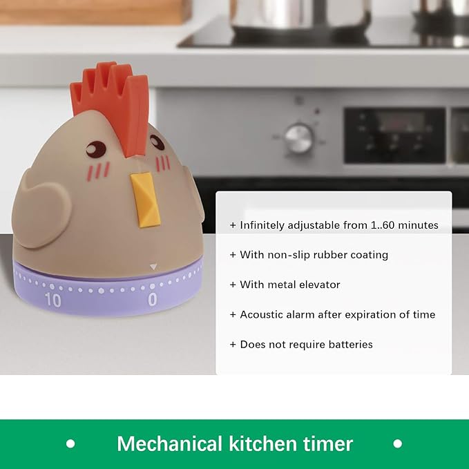 Mechanical Kitchen Timer, Cute Wind Up 60-Minute Manual Countdown