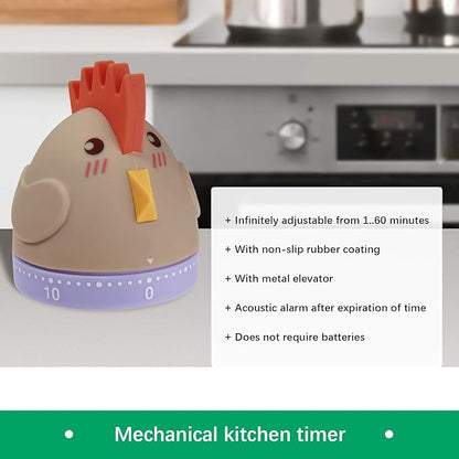Mechanical Kitchen Timer, Cute Wind Up 60-Minute Manual Countdown