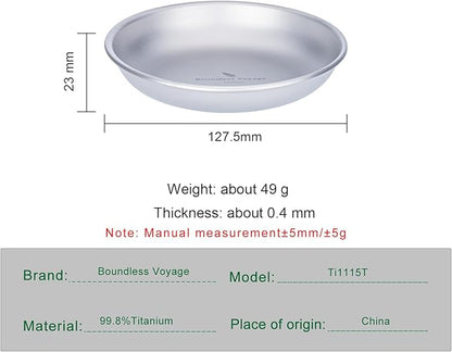 Boundless Voyage Titanium Camping Plate Dishes Saucer Lightweight Round Dinnerware Set Stackable Serving Plates Pasta Plates Travel Outdoor Home Kitchen Tableware Set Ti1115T