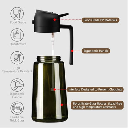 SWEET VIEW 2PCS Olive Oil Dispenser and Oil Sprayer – 16oz/470ml Glass