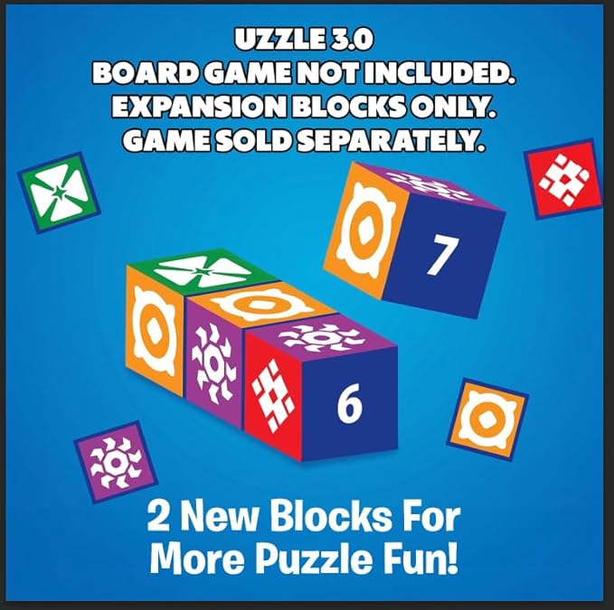 Uzzle 3.0 Expansion, Requires Uzzle Base Game, Block Puzzle Board Game for Adults & Kids, Expert-Level Challenges, an Action Packed Family Board Game Add On, for Ages 4+