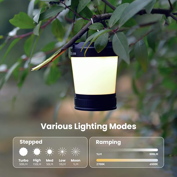 Sofirn LT1S LED Camping Lantern, Rechargeable Lantern with Dimmable 2700K - 6500K Light, red Light, 500 Hours Battery Life for Power Outages, Hiking, Camping, Emergency
