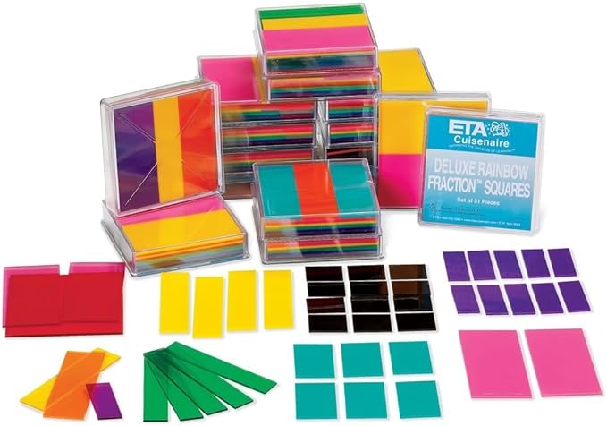 hand2mind Rainbow Fraction Squares, Montessori Math Materials, Fraction Manipulatives, Unit Fraction, Math Manipulatives for Elementary School, Homeschool Supplies (Set of 15)