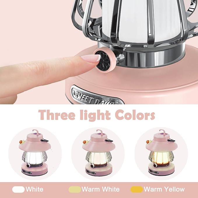 Camping Lantern for Kid Toddler Flashlight with Soft Light & Eye Protection Indoor Outdoor Hanging Tent Portable Night Light Battery Operated Sky Lanterns Rechargeable Lamp Gear Essentials (Pink)