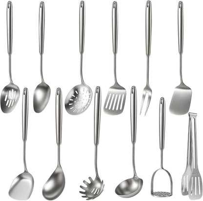 Newness 12 Pcs Cooking Utensils Set, 304 Stainless Steel Kitchen Utensils Set