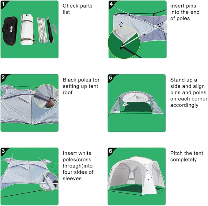 UNP Easy Beach Tent Pop Up Canopy UPF50+ Tent with Side Wall, Ground Pegs, and Stability Poles, Sun Shelter Rainproof, Waterproof for Camping Trips, Backyard Fun, Party Or Picnics
