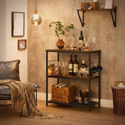 VASAGLE Kitchen Island, 3-Tier, 6 Hooks, Metal Frame