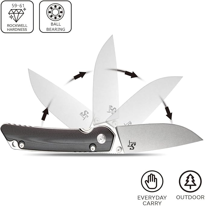 Sitivien ST128 Folding Knife,D2 Blade G10 Handle Safety Liner Lock EDC Tool Knife for Outdoor Hiking Camping-Black