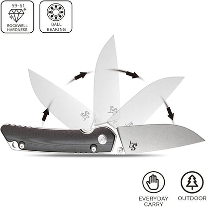 Sitivien ST128 Folding Knife,D2 Blade G10 Handle Safety Liner Lock EDC Tool Knife for Outdoor Hiking Camping-Black