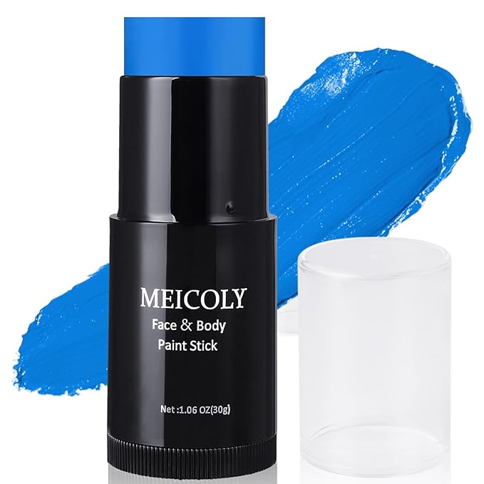 MEICOLY Blue Face Body Paint Stick(1.06 Oz), Scary Clown Blue Makeup Face Paint,Blue Eye Black Baseball,Body Paint for Halloween Special Effects Smurf Mystique Cosplay Avatar SFX Makeup
