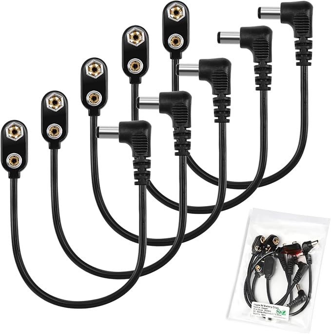 CHANZON UL Wires 9v Battery Power Supply Clip with 2.1mm x 5.5mm Right Angle Male DC Connector Plug Adapter I-Type Plastic Holder 5pcs kit for Arduino LED Strip