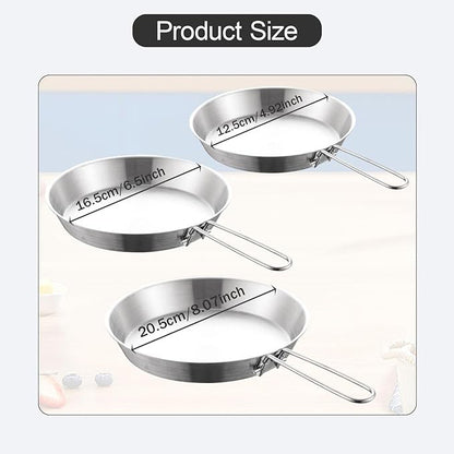 Stainless Steel Camping Fry Pan Cookware Foldable Handle Easy to Clean Multipurpose Outdoor Cooking Griddle Non Stick Skillet, 20cm