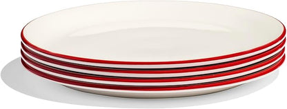 Made In Cookware - Set of 4 - Appetizer Plates - White With Red Rim - Porcelain England