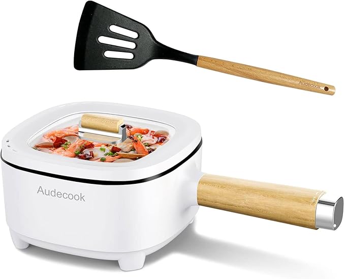 Audecook Hot Pot Electric 2L, Cermic Glaze Non-Stick Frying Pan 8 Inch