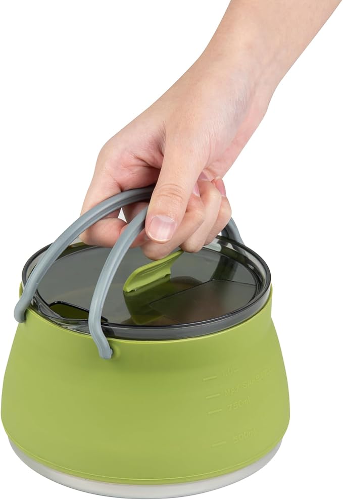 Restaurantware-Hi Tek 1 Liter Collapsible Camping Kettle, 20 Portable Cook Pots - With Perforated Lid, Stainless Steel Bottom, Silicone Camping Coffee Pots, With High Heat Nylon Handles, For Travel