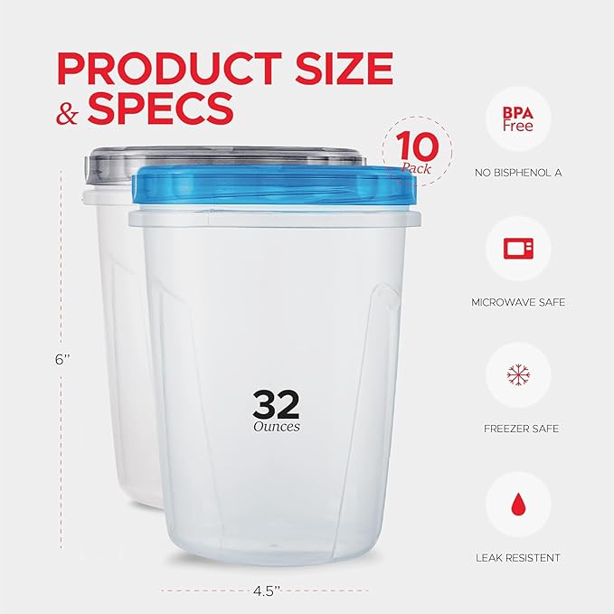 Tafura 10 Pack Leakproof Freezer Containers