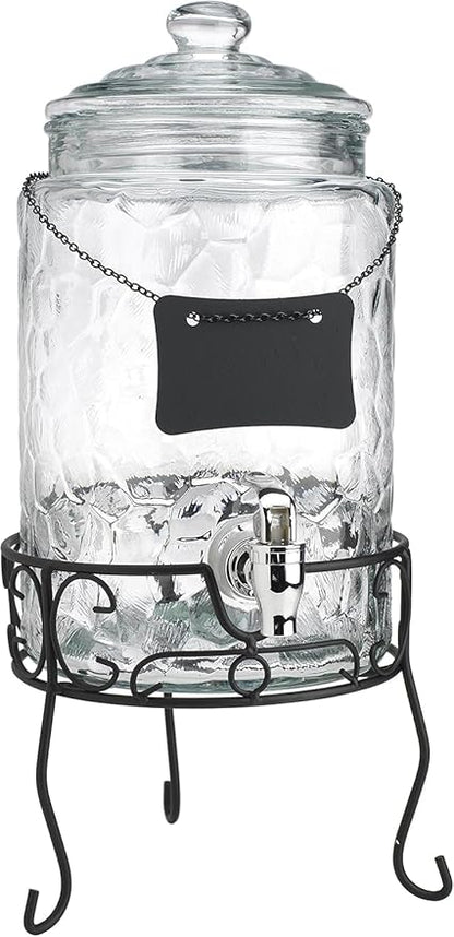 2 PACK 1.5 Gallon Drink dispenser, Classic Hammered Glass Beverage Dispenser