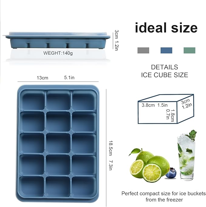 Ice Cube Trays Set of 3, Easy Release 15 Flexible Silicone Ice Cube Molds