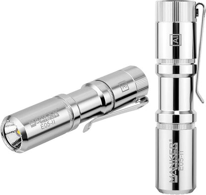 Manker E05 II High Output EDC Flashlight Eeay to Carry, for Camping, Hiking (Silver (Original raw Color), 1300 Lumens 6500K Cool White)