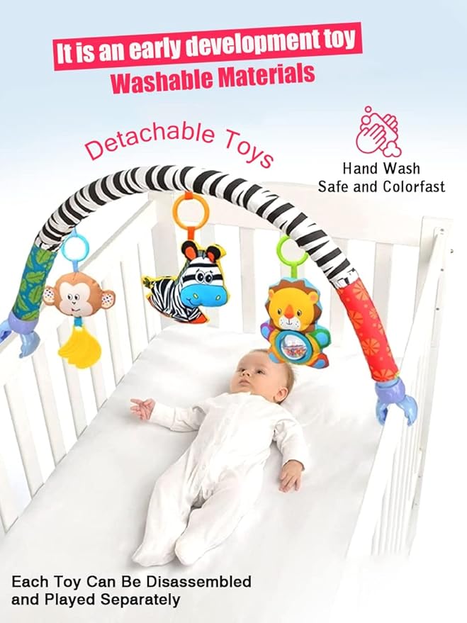 Pau1Hami1ton Baby Stroller Arch Toys, Car Seat Toys,Bouncer Toy Bar/Mobile for Bassinet,Adjustable Baby Hanging Toys Fit for Crib Bed,Stroller,Car Seat Gifts.S-19(Zebra)