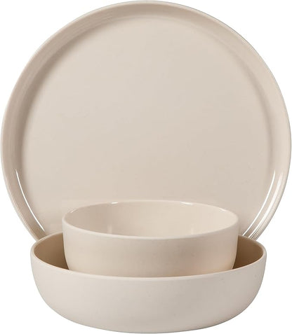 Gibson Home Candy Skies 12 Piece Unbreakable Wheat Straw Melamine Plates and Bowls Dinnerware Set - Outdoor, Camping, & Everyday Use - Matte Exterior/Shiny Interior Taupe Cream
