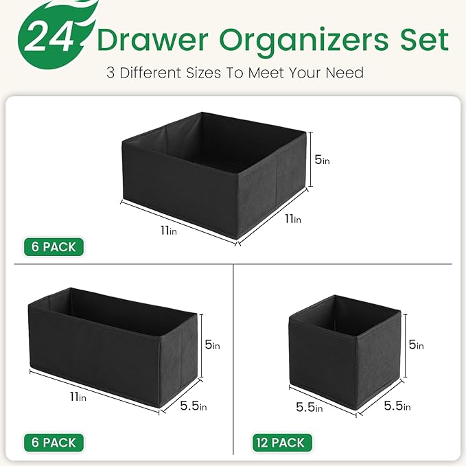 Criusia Drawer Organizer Clothes, 24 Pack Underwear Drawer Organizers, Foldable