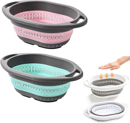 2-Pack Collapsible Silicone Colander Strainer, Foldable Kitchen Sink Basket